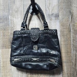 MC Marc Chantal Black Leather Vintage Concho Shoulder Bag Purse